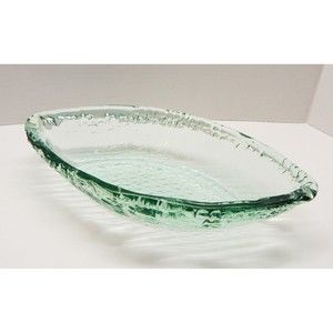 Recycled Green Glass Oval Serving Dish 13 Inch Basket Weave